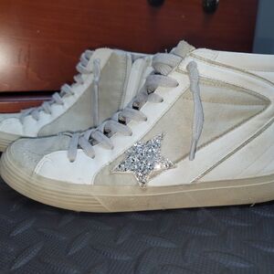 ShuShop Women's White and Gray High-Top Sneakers